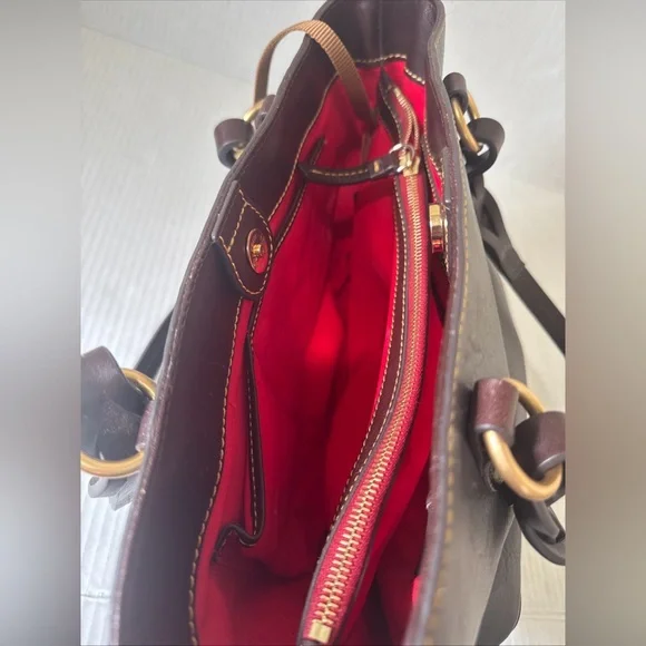 DOONEY BOURKE Florentine Leather Double Strap Shoulder Bag Gray W” Red Interior - Picture 4 of 13